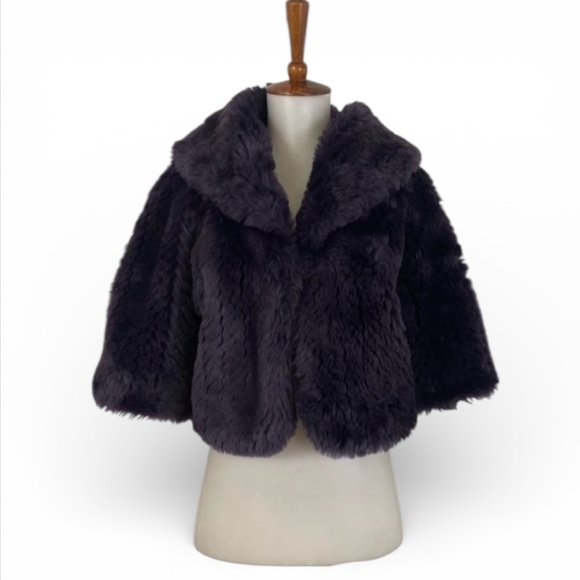 Vintage Jackets & Blazers - Vintage Purple Faux Fur Crop Jacket Women’s S 90s Glam 3/4 Sleeve‎ Retro